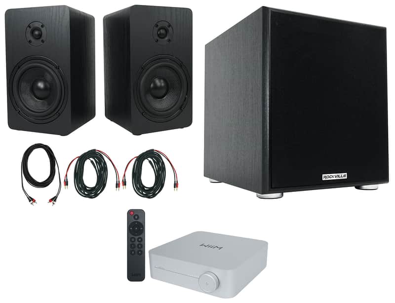 2) Rockville RockShelf 58B Black 5.25" Bookshelf Speakers+Bluetooth/Wifi Amp+Sub image 1