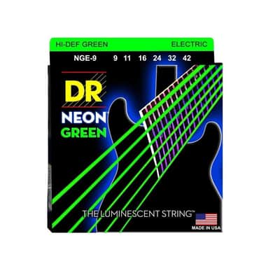 DR Strings NGE-9 Coated Nickel Hi-Def Green Electric Guitar Strings, Light, 9-42 image 1