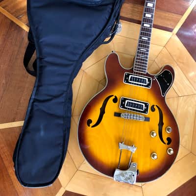 1960s Univox 335 Semi-Hollow Body Vintage 3 Tone Burst Electric Guitar MIJ Padded Case image 1