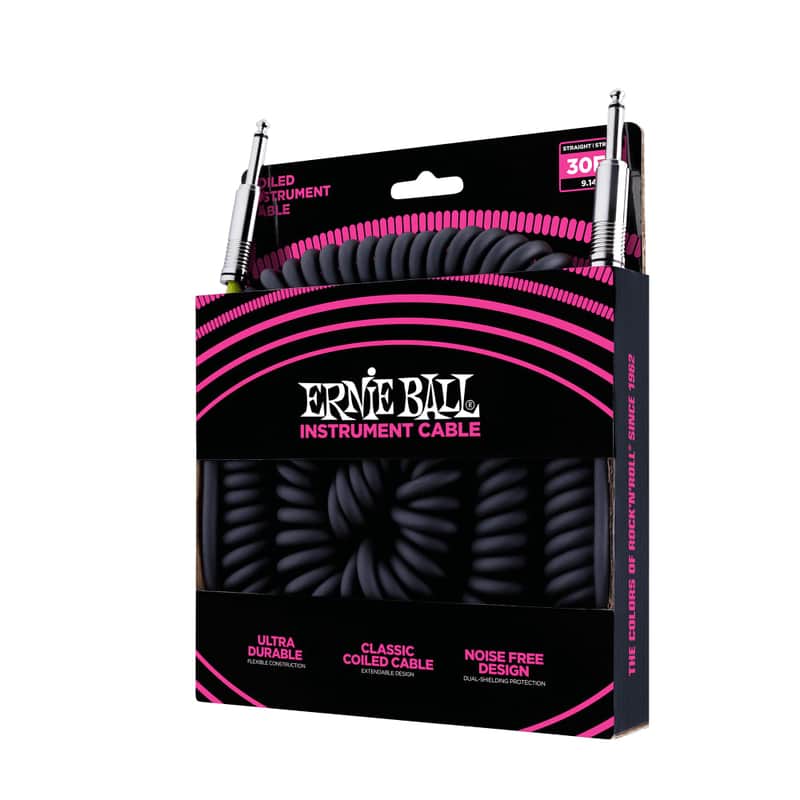 Ernie Ball Coiled Instrument Cable Straight/Straight 30ft - Black image 1