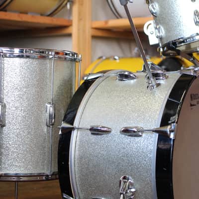 1960's Slingerland Jobbing outfit in Sparkling Silver Pearl 12x20 14x14 8x12 image 2