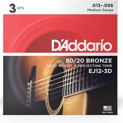 D'Addario EJ12-3D 80/20 Bronze, Medium 13-56 Acoustic Guitar Strings - 3 PACK image 3