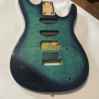 1987 Korean Ibanez RG250 Transparent Blue Flame Maple Guitar Body Powerocker Ready image 3
