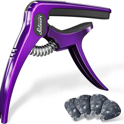 Exclusive Gradient ‘Royal Silk’ Purple Heavy-Duty Guitar Capo for Acoustic/Electric Guitar with 4 Picks, Guitar Clip/Guitar Clamp image 4