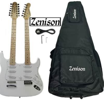 Zenison DOUBLE NECK Electric Guitar WHITE - 12 & 6 String Deluxe PADDED Gig Bag image 1