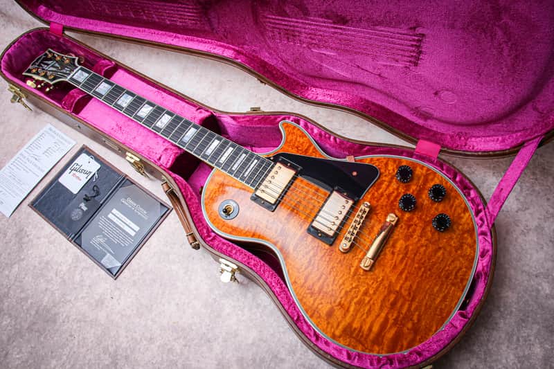 GIBSON USA Custom Shop Les Paul Custom 3A Quilt Top "Trans Amber + Ebony" (2017) image 1