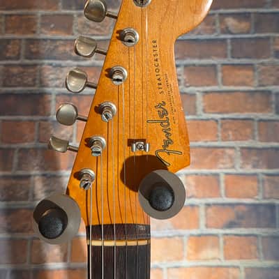 Vintage 1962 1 Owner Fender Stratocaster Slab Board Brazilian Rosewood Fretboard Candy Apple Red Refin w/ OHSC image 2