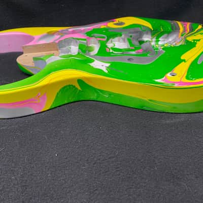 Neon multicolor swirled alder 6 string Jem style guitar body, LEFTY, HSH, AANJ, rear route- RB213 image 6