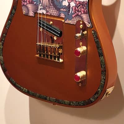 CUSTOM DESIGNED & CRAFTED COPPER METALLIC TELE STYLE WITH KOI TATTOO PG & DRAGON BLOOD JASPER STONES- SERIAL #071 -2025 - "B" STOCK image 8