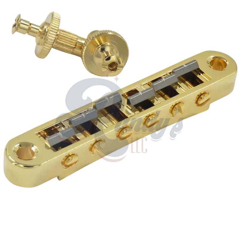 Advanced Plating 1219-23G Pinnacle Tune-O-Matic TOM Locking Bridge & Posts w/ Titanium Saddles - Fits Gibson® & Heritage®-Gold image 1