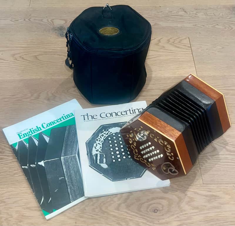 Nice Mahogany Stagi A48 English Concertina, Includes Soft Case & Books Made in Italy ! image 1