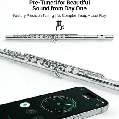 C Flute 16 Key Closed Hole - Beginner Flute to Professional Concert Flute | Nickel/Silver Plated Flute Instrument with Cleaning Kit, Case & Tuning Rod | Flutes for Beginners, Students & Professional image 3
