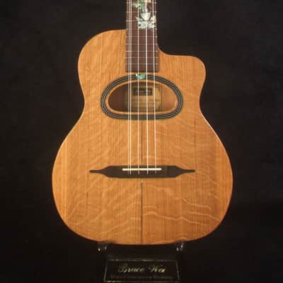 Handcrafted Gypsy Baritone Ukulele, ArchBack, 5 String, Solid Curly Ash, Mahogany & Walnut, Maple Leaf Inlay, Bruce Wei GUT19-001 image 7