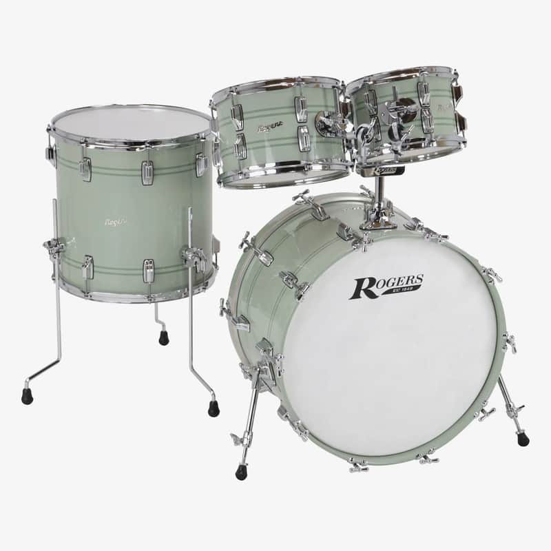 ~NEW!~ Rogers Powertone Series 4-Piece 10/12/14/20 Fusion Drum Kit Set in Sage Green with Chrome Pinstripes image 1