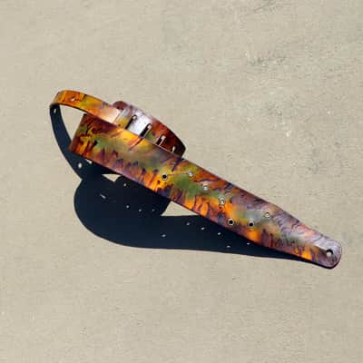 burnyblack vintage distressed guitar strap - big dipper green/brown/yellow image 7