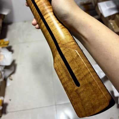 AAAA Reversed 22fret Ebony Abalone inlay Roasted Flame Maple guitar neck part image 4
