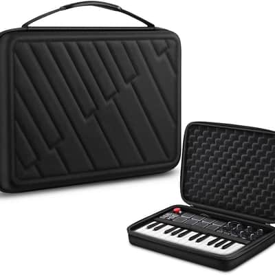 Semi-Hard Carrying Case for AKAI Professional MPK Mini MKII & MK3 & MPK Play | Alesis V Mini 25 Key USB MIDI Keyboard Controller Case with Cable Slot for Business, Travel (Black)