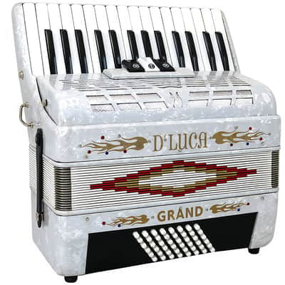D'Luca Grand Piano Accordion 3 Switches 30 Keys 48 Bass with Case and Straps, White image 3