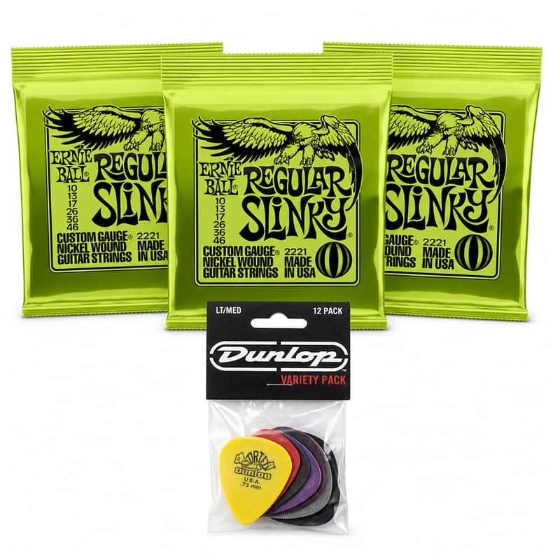 Ernie Ball 2221 Regular Slinky 10-46 3-Pack + Dunlop Pick Variety Pack image 1