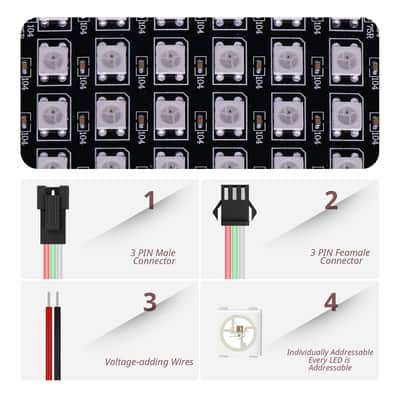 16X32 512 Pixels Ws2812B Music-Sync Led Panel, Individually Addressable Led Module Matrix Screen, Music Rhythm Display,(16X16 Pixels Panel *2, Sp107E Music Controller X1) image 3