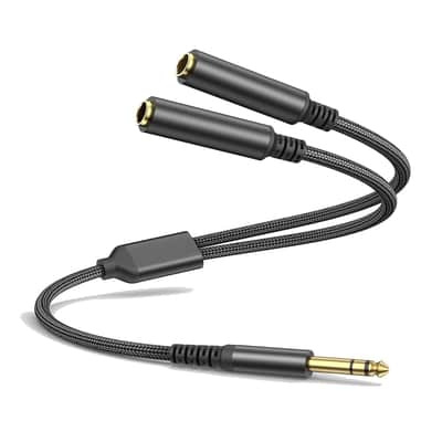 1/4 TRS Stereo Audio Cable for Guitar or Mixer with Jack Output, 1 FT, 1 Pack, Black, Splitter Y Adapter, 6.35mm Male to Dual 6.35mm Female Jack Cable image 1