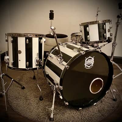 DrumPickers 4pc Vintage Professional Drum Kit in Van Halen Black & White Stripe Tribute image 5