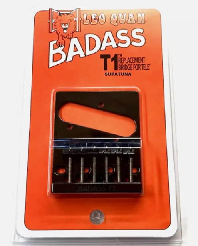 Leo Quan Badass T1 Black, Best Sustain Upgraded 6 Pc Bridge Saddle Plate fits Vintage (4 Hole) Telecaster Guitars image 1