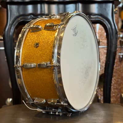 VINTAGE 1960's Ludwig 6.5x14 Snare Drum in Gold Sparkle image 5