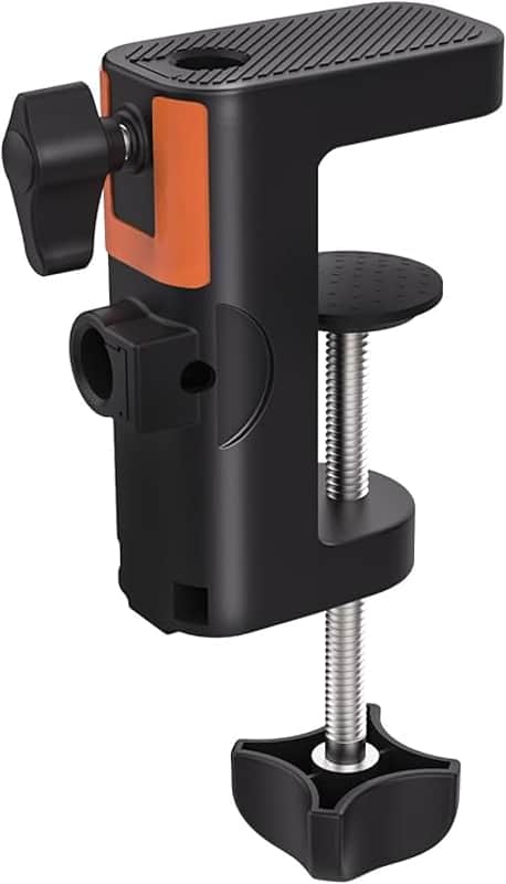 Table Clamp Mount for Microphone Stand, 2-in-1 Mic Boom Arm Clamp Table C Clip for Desktop Overhead Camera Tripod Mic Stand Lamp Base, Fits Up to 2.56 inch 6.5cm Desktop Thickness, 1 PCS image 1