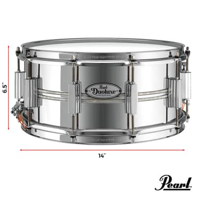 Pearl DuoLuxe 14"x6.5" Chrome Over Brass Snare Drum w/Nicotine White Inlays image 2
