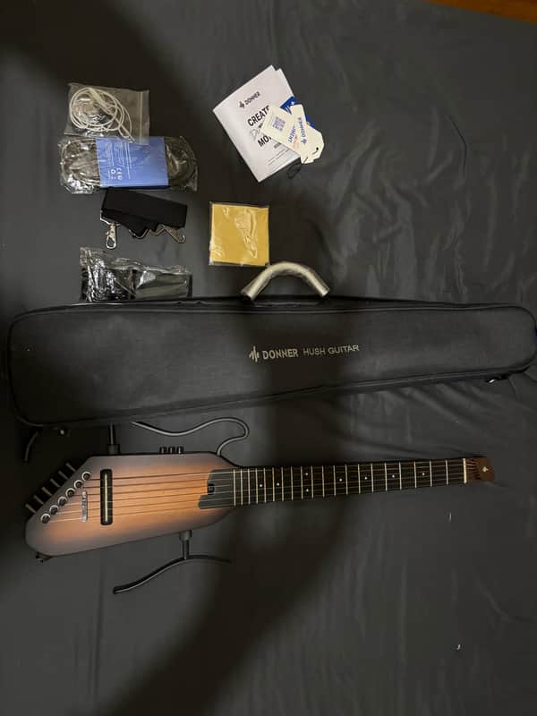 Donner HUSH C Acoustic-Electric Nylon String Classical Guitar– Ultra-Lightweight Travel Guitar with Built-In Tuner, HPS-II Preamp, Headphone Jack & Quick-Release Stand – Sunburst image 1