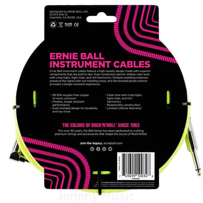10' Braided Straight / Angle Instrument Cable Neon Yellow - Dual Shielded 99.95 O2-free Copper Roadworthy Design, Limited Lifetime Warranty image 2