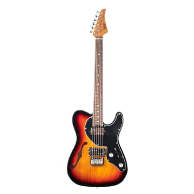 Eart Guitars, E-TT72 Semi Hollow Body Electric Guitars Humbucker Pickups Fixed Bridge LP3, Sunburst image 2