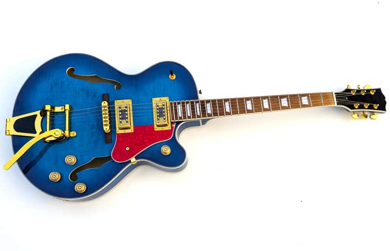 Nashville L5 Electric Guitar Hollow Body bLUE Flamed Maple Jazz Guitar Bigsby image 1