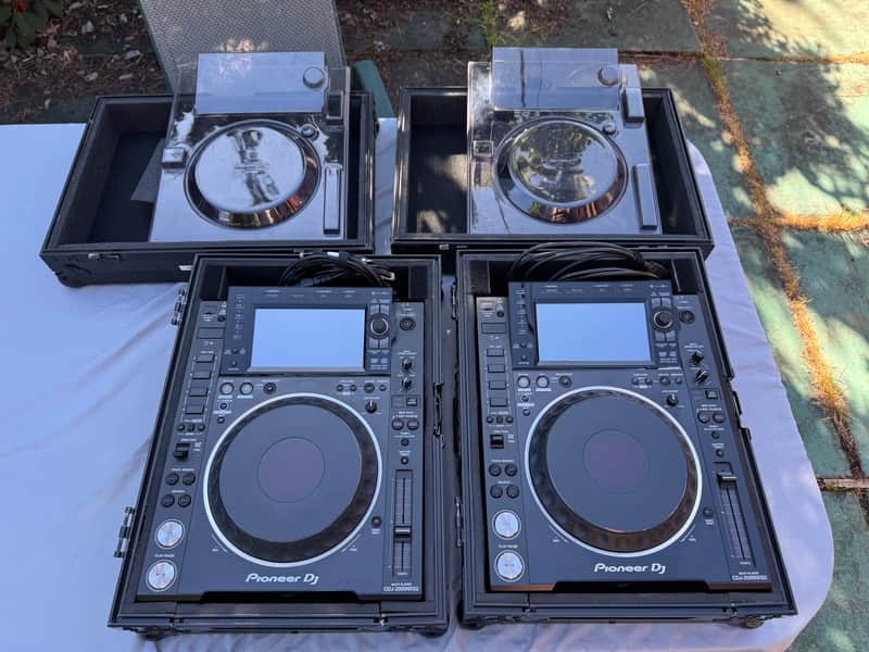 Pioneer CDJ-2000NXS2 Matching PAIR near perfect with Black Road Cases and Decksavers personal use only image 1