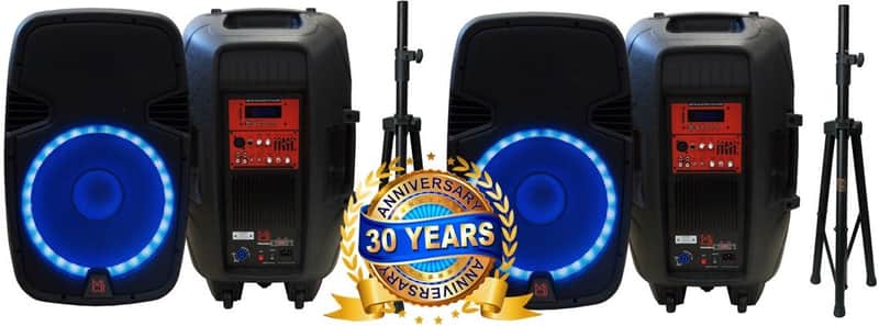 2 MR DJ PBX2690LB 15" Bluetooth Speaker + Stand 2-way 15" PA DJ 3500 Watts Active Powered Bluetooth Karaoke Speaker with LED Accent Lighting + Speaker Stand image 1