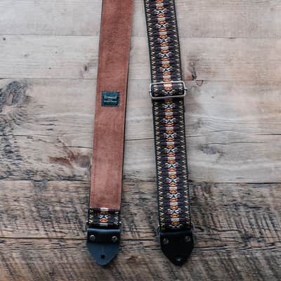 Vintage Black 60s/70s Hippie Guitar Strap / Real Suede Backing / Handmade in the UK image 2