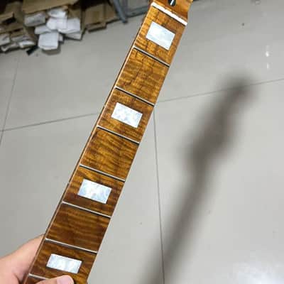 5-string electric bass neck jazz bass stainless steel 20 frets Roasted flame Maple guitar neck 34inch hole 18mm Pearl block image 1