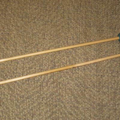 one pair new old stock A+ Mike Balter MB5B (5B) Medium Hard Keyboard Mallets - 1" diameter Oval Dark Green Rubber HEADS and Natural Birch HANDLES (for Marimba, Xylophone) mid to late 1990s (+ packaging) Unwound Series image 14