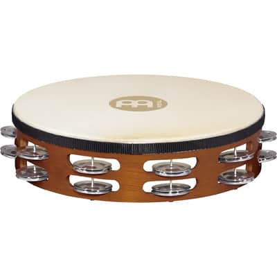 Meinl Traditional Wood Tambourine Goatskin 2 rows aluminum 10in image 2