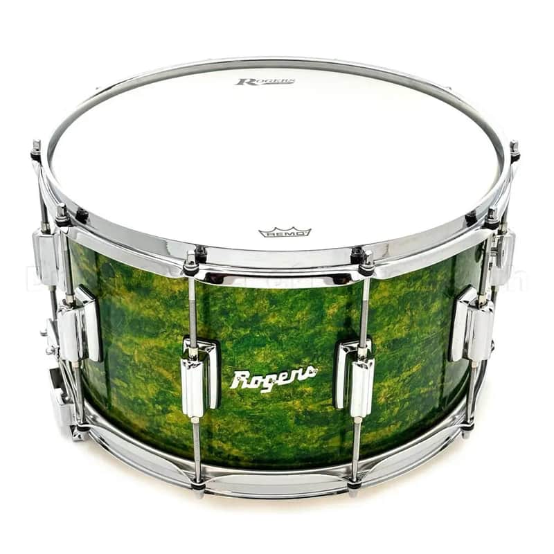 Rogers Dyna-Sonic 7-Line Brass Snare Drum 14x8 Green Alcohol Ink image 1