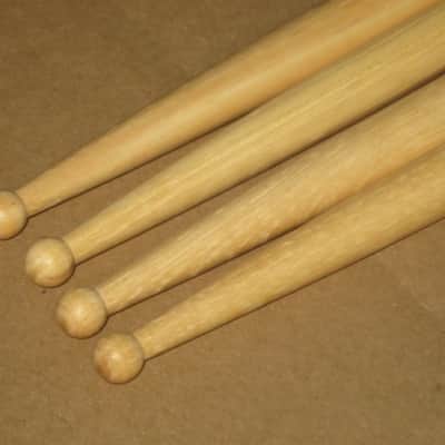 TWO new pairs (no packaging) near A+ Musician's Gear Hickory Drumsticks similar in size & head to Promark Finesse 718: small round tip, Length: 16 1/4" / 412.8mm, Diameter: .551" / 14mm, satin finish (plain, meaning NO graphics / NO paper sleeve) image 20