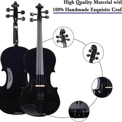 Acoustic Violin for Kids Beginners, 4/4 Full Size Acoustic Violin Fiddle for Teens Students Violin Starter Kit with Hard Case, Rosin, Shoulder Rest, Bow, Violin Music Stand and Strings,Black image 3