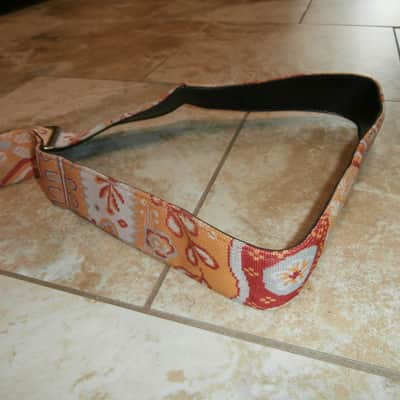 Vintage 1970's Ace-Style Guitar Strap! Metal Buckle, Trippy Orange Pattern! image 3