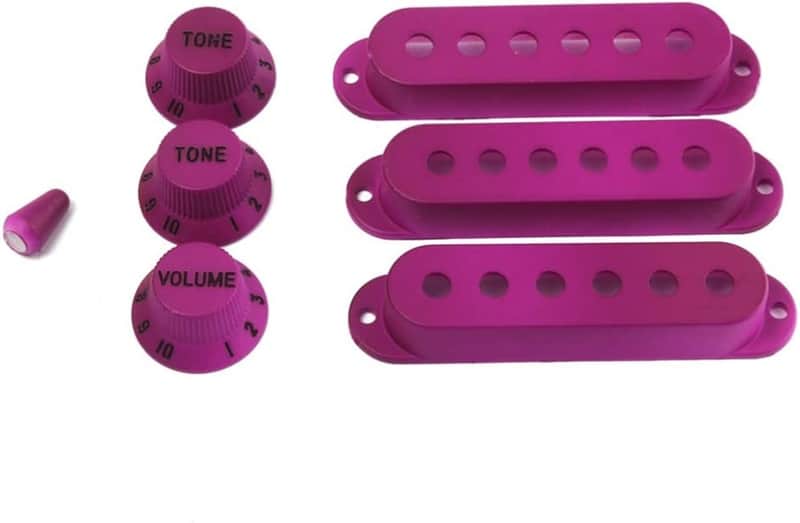 Purple Strat-Style Single Coil Pickup Covers & Knob Set | ST 6-Hole Covers (48/50/52mm), 1 Volume, 2 Tone, Switch Tip image 1