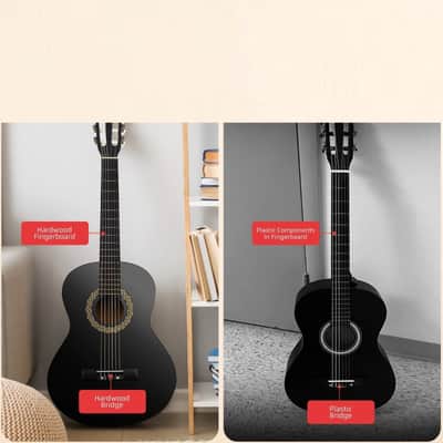 34" 6-String Classical Guitar Dyed Wood Fretboard Black Matt Finish image 2