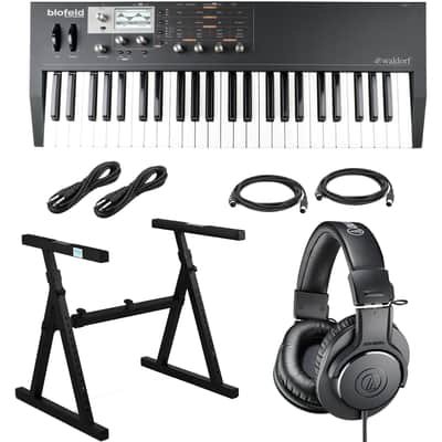 Waldorf Blofeld Keyboard Synthesizer (Black), Knox Gear Heavy Duty Stand, AT ATH-M20X, (2) 1/4 Cables, (2) Midi Cables Bundle