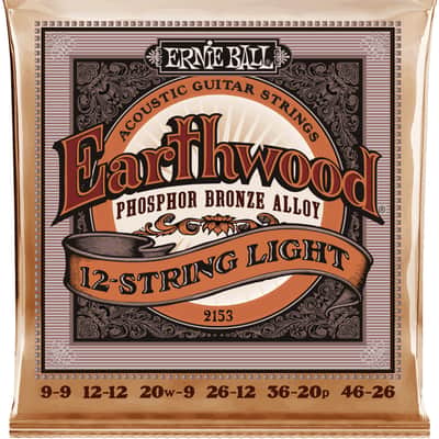 Ernie Ball 2153 Earthwood Slinky Phosphor Bronze Light 12-String Acoustic Guitar Strings (9-46) 2010s - Bronze image 1