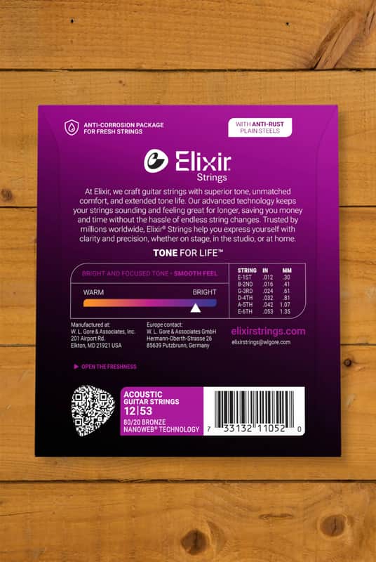 Elixir Nanoweb Coated 80/20 Bronze Acoustic Guitar Strings - 12-53 image 1