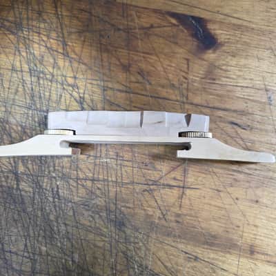 Unbranded Mint Condition Unslotted Faux Bone Light Wood Archtop Guitar Bridge Luthier Parts image 4
